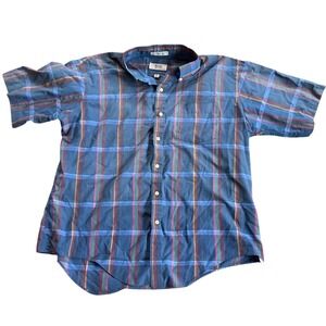 Vintage Arrow Dover Mens XL Blue Plaid Short Sleeve Button Down Shirt Cotton